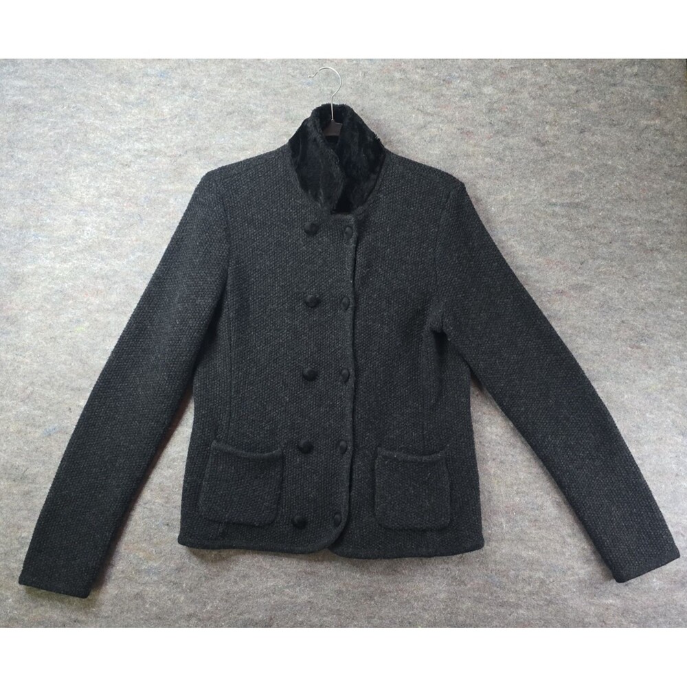 Lauren Ralph Lauren Wool Button Faux Fur Colla Dbl Breasted Cardigan Jacket L